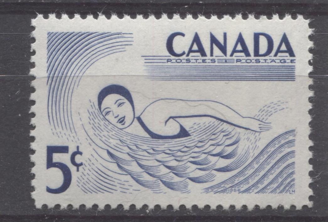Canada #366 (SG#492) 5c Ultramarine 1957 Swimming 1957 Recreational Sports Issue VF 75/80 NH Brixton Chrome 