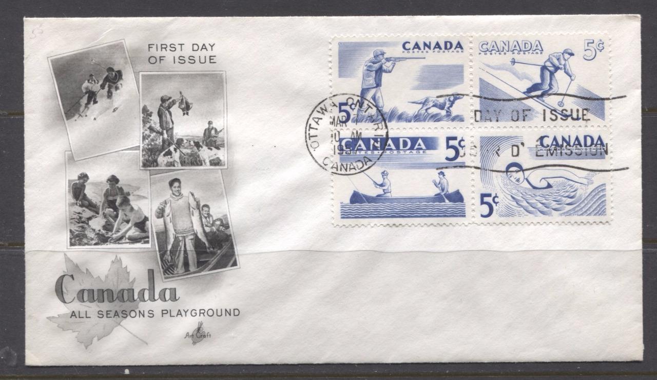 Canada #368a (SG#491a) 1957 Recreational Sports Issue on Art Craft First Day Cover XF-92 Brixton Chrome 
