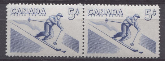 Canada #368i (SG#494) 5c Ultramarine Skiing Identical Pair 1957 Recreational Sports Issue VF 75/80 NH Brixton Chrome 
