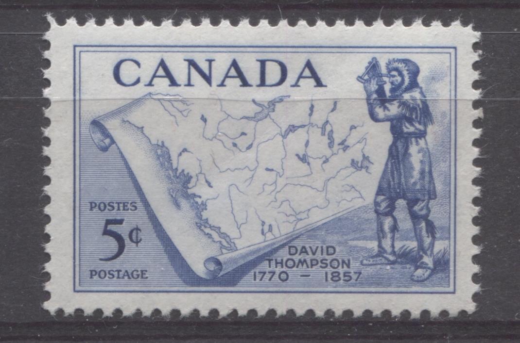 Canada #370 (SG#496) 5c Ultramarine 1957 David Thompson Issue VF 75/80 NH Brixton Chrome 