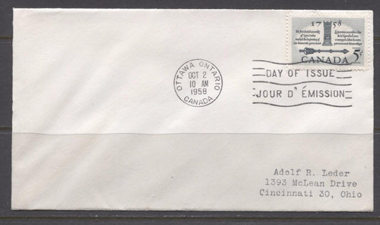 Canada #382 (SG#508) 1958 5c Slate Elected Assembly Addressed First Day Cover SUP-97 Brixton Chrome 