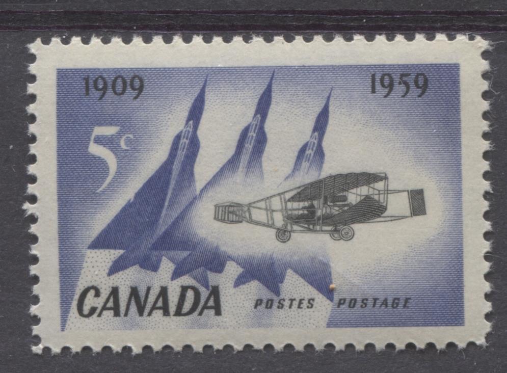Canada #383 (SG#509) 5c Blue And Black Silver Dart And Jet Planes 1959 50th Anniversary of First Flight VF 75/80 NH Brixton Chrome 