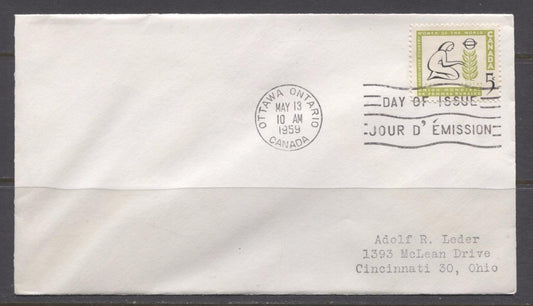 Canada #385 (SG#511) 1959 5c Country Women Issue Addressed First Day Cover XF-90 Brixton Chrome 