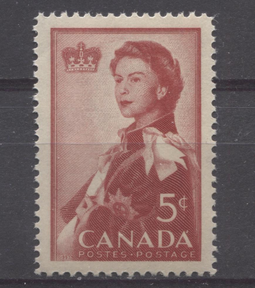 Canada #386 (SG#512) 5c Dark Carmine Queen Elizabeth II 1959 Royal Visit VF 84 NH Brixton Chrome 