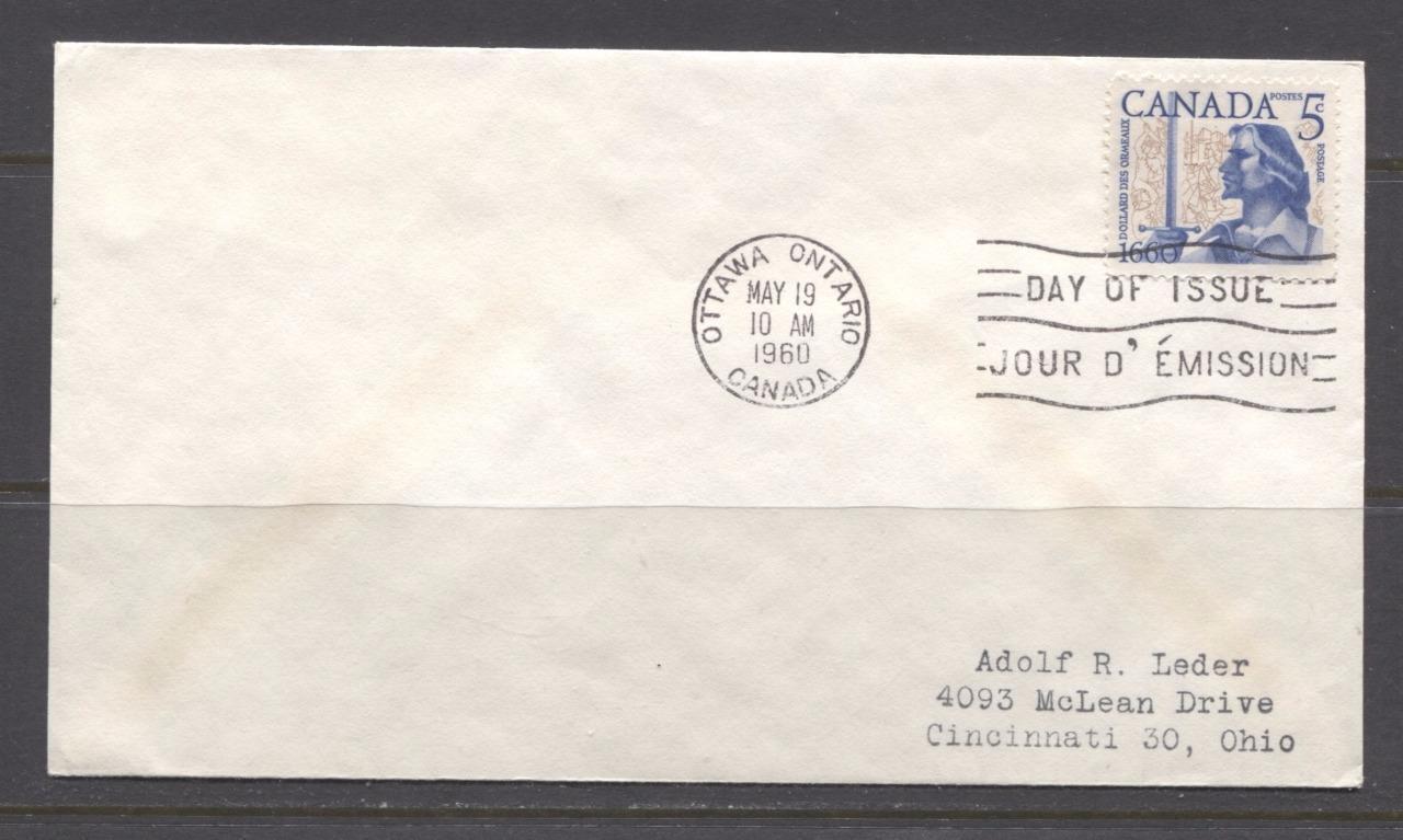 Canada #390 (SG#516) 1960 5c Battle of Long Sault Addressed First Day Cover VF-76 Brixton Chrome 