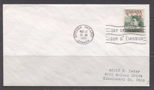 Canada #392 (SG#518) 1961 5c Emily Pauline Johnson Addressed First Day Cover XF-91 Brixton Chrome 