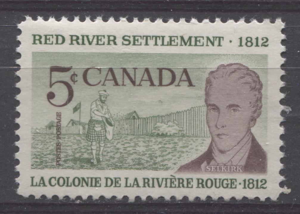 Canada #397 (SG#523) 5c Light Green And Violet Brown Lord Selkirk, 150th Anniversary of Red River Settlement VF 75/80 NH Brixton Chrome 