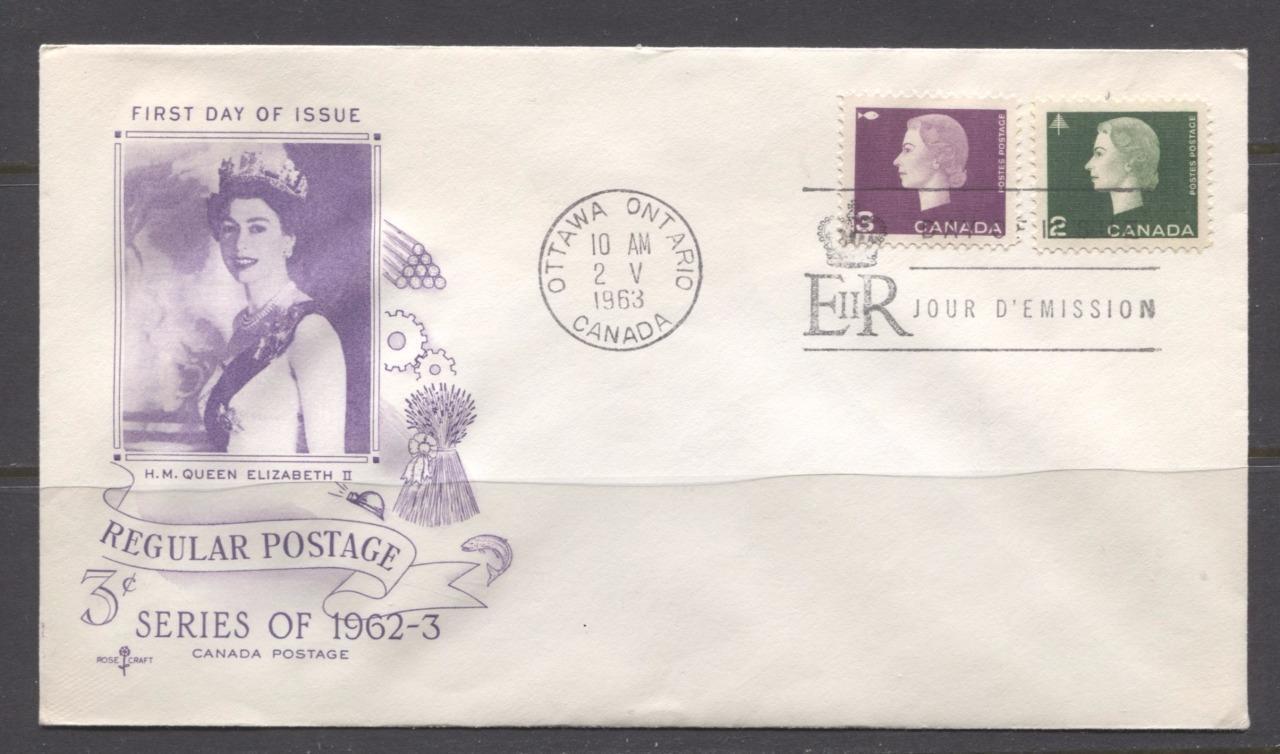 Canada #402-3 (SG#528-529) 1963 2c-3c Cameo Issue Rose Craft First Day Cover XF-85 Brixton Chrome 