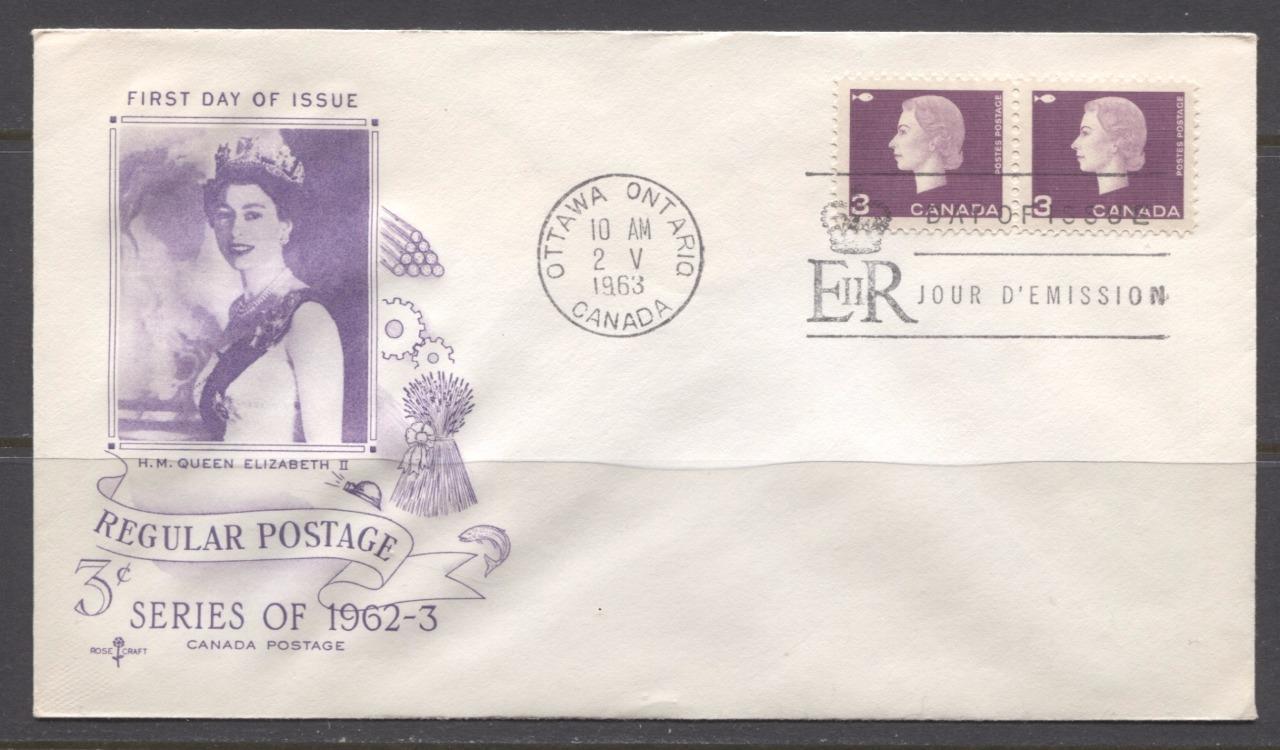 Canada #403 (SG#529) 1963 3c Cameo Issue Rose Craft First Day Cover XF-86 Brixton Chrome 