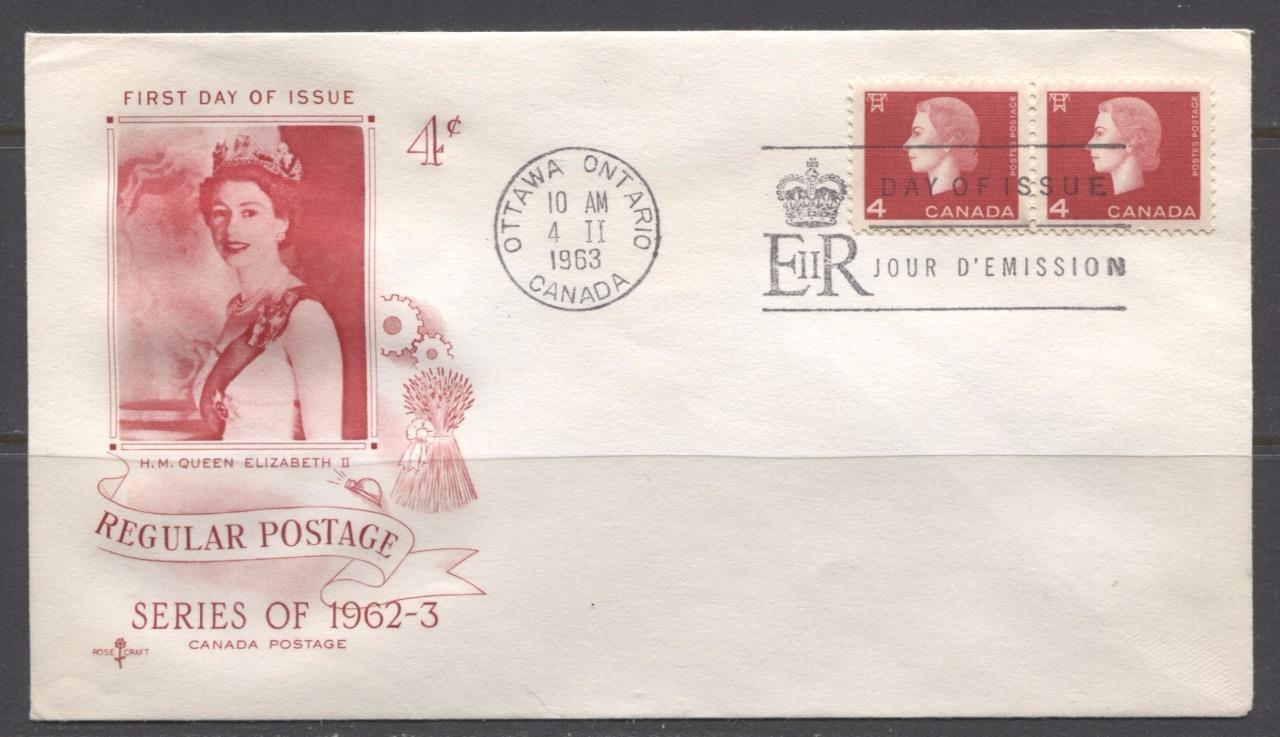 Canada #404 (SG#530) 1963 4c Cameo Issue Rose Craft First Day Cover XF-86 Brixton Chrome 