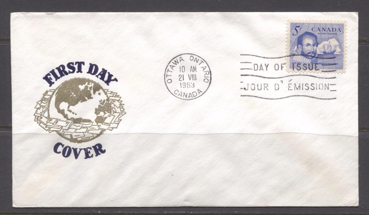 Canada #412 (SG#537) 1963 5c Martin Frobisher Issue Globe Cachet First Day Cover - VF-79 Brixton Chrome 