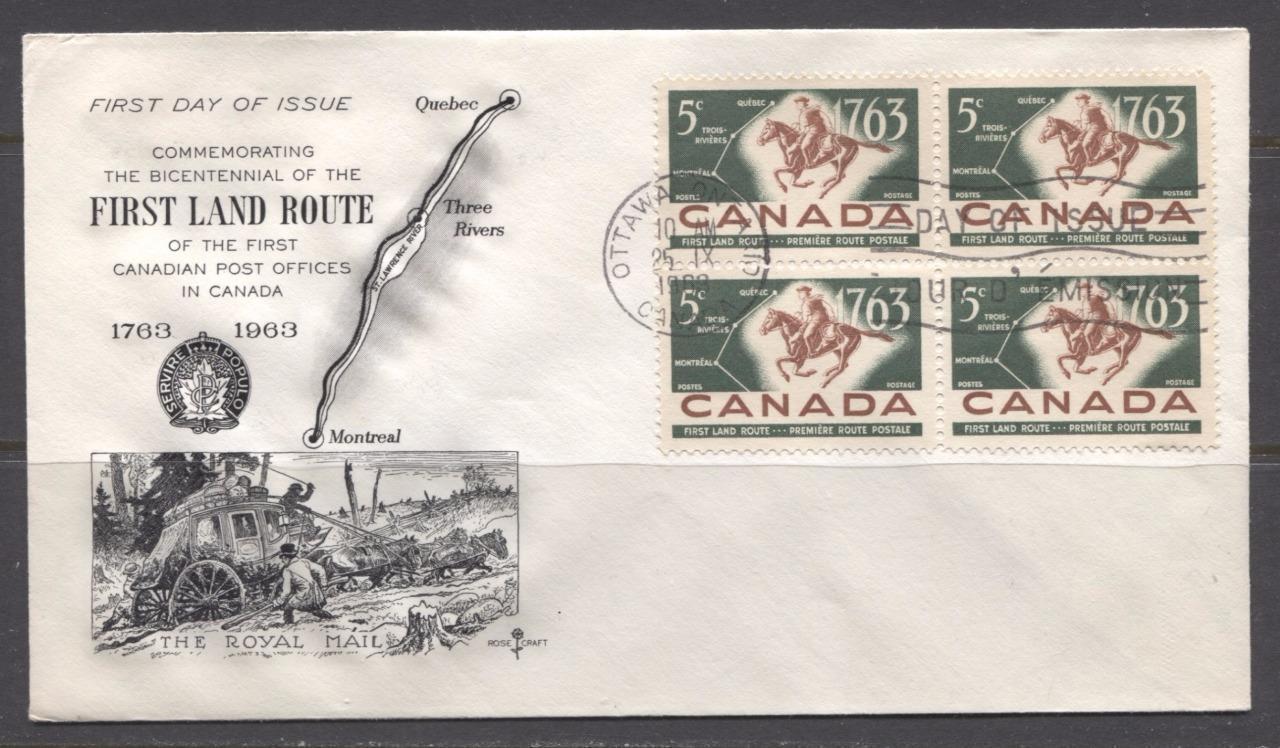 Canada #413 (SG#538) 1963 5c Overland Mail Route Issue Rose Craft First Day Cover XF-91 Brixton Chrome 