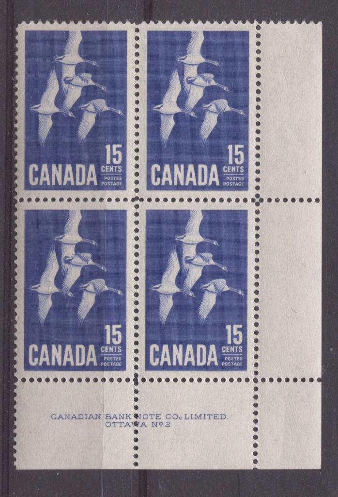 Canada #415 (SG#539) 15c Canada Geese 1963-67 Cameo Issue Plate 2 LR DFBW Paper VF-84 NH Brixton Chrome 