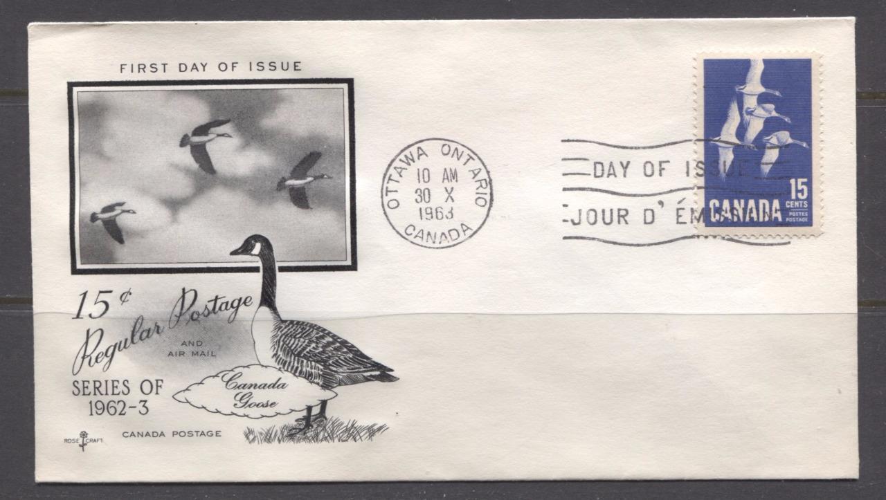 Canada #415 (SG#539) 1964 15c Geese Cameo Issue Rose Craft First Day Cover XF-91 Brixton Chrome 