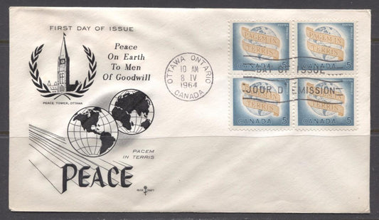 Canada #416 (SG#541) 1964 5c World Peace Issue Rose Craft First Day Cover XF-86 Brixton Chrome 