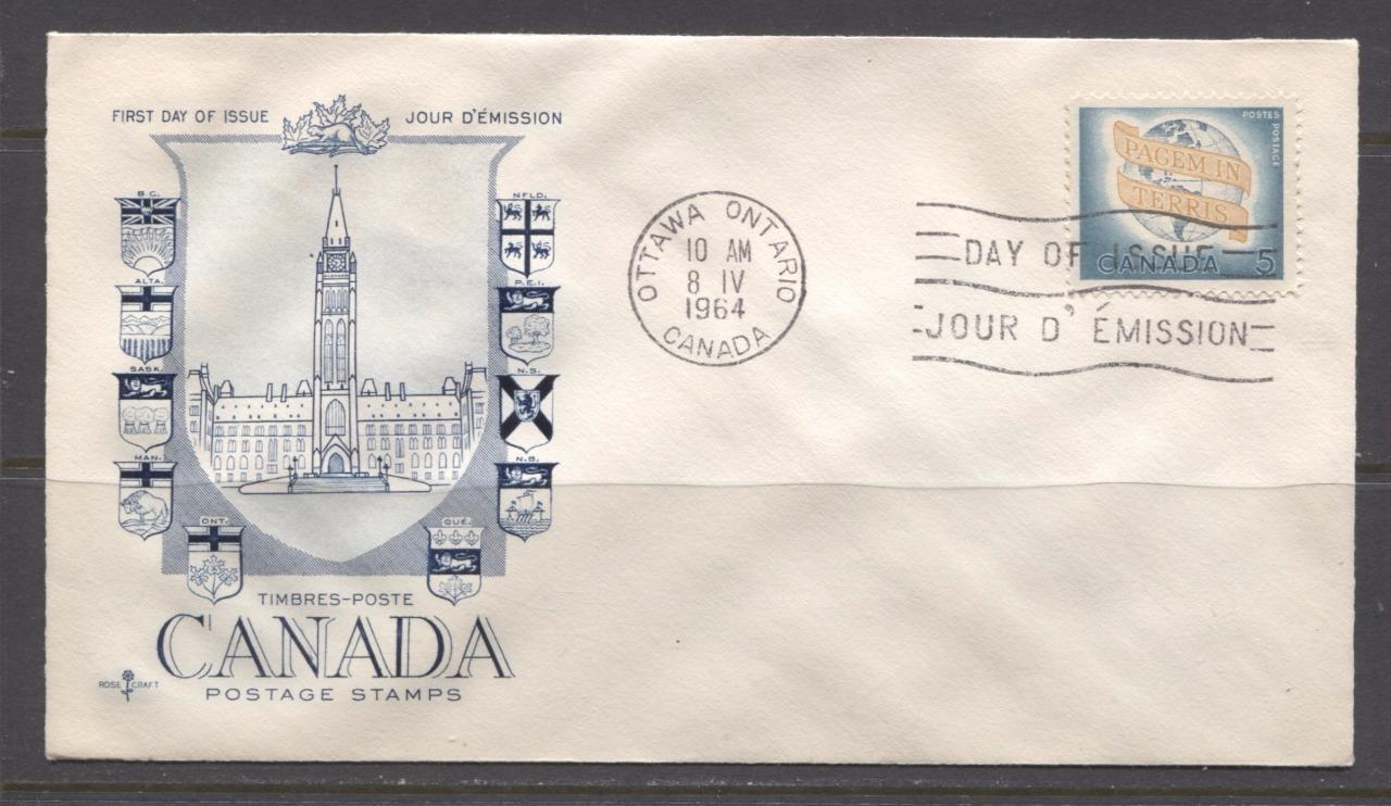 Canada #416 (SG#541) 1964 5c World Peace Issue Rose Craft First Day Cover XF-91 Brixton Chrome 
