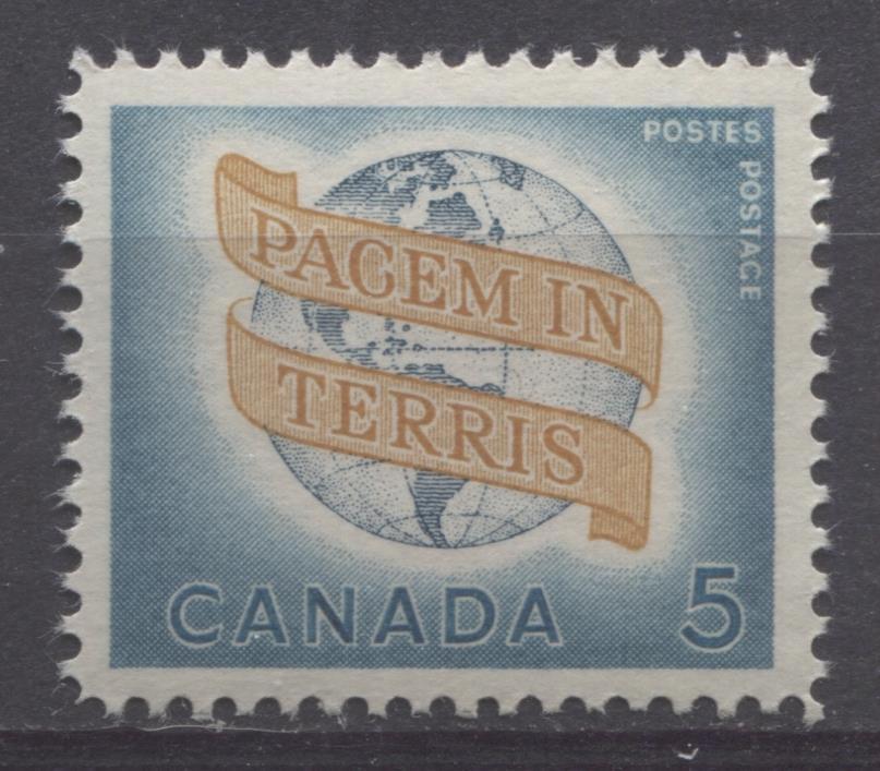 Canada #416 (SG#541) 5c Greenish Blue, Prussian Blue & Ochre 1964 World Peace Issue VF 75/80 NH Brixton Chrome 