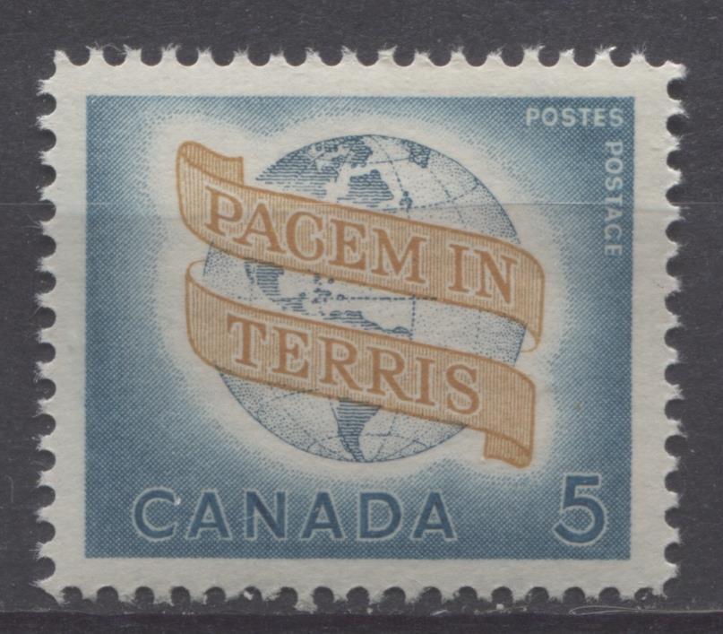 Canada #416 (SG#541) 5c Greenish Blue, Prussian Blue & Ochre 1964 World Peace Issue VF 84 NH Brixton Chrome 