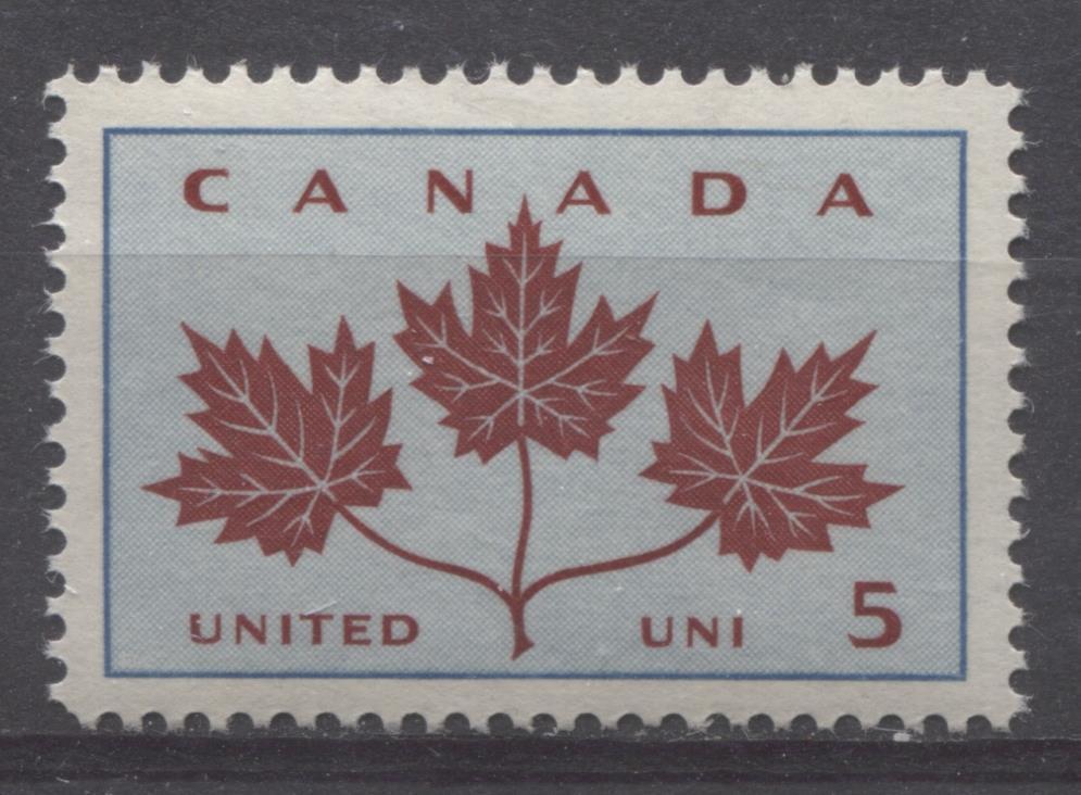 Canada #417 (SG#542) 5c Light Blue And Dark Carmine 1964 Maple Leaves VF 75/80 NH Brixton Chrome 