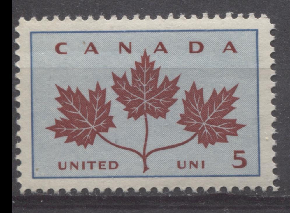 Canada #417 (SG#542) 5c Light Blue And Dark Carmine 1964 Maple Leaves VF 84 NH Brixton Chrome 