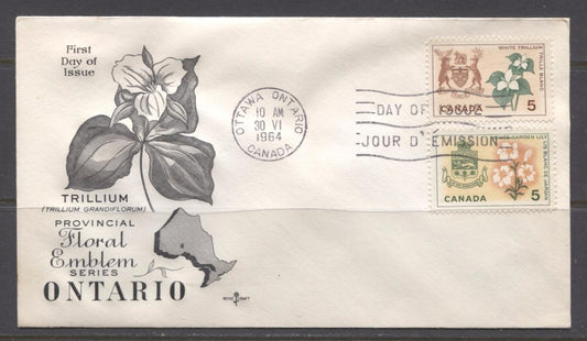 Canada #418-419 (SG#543-544) 1964 5c Provincial Emblems Issue Rose Craft First Day Cover XF-91 Brixton Chrome 