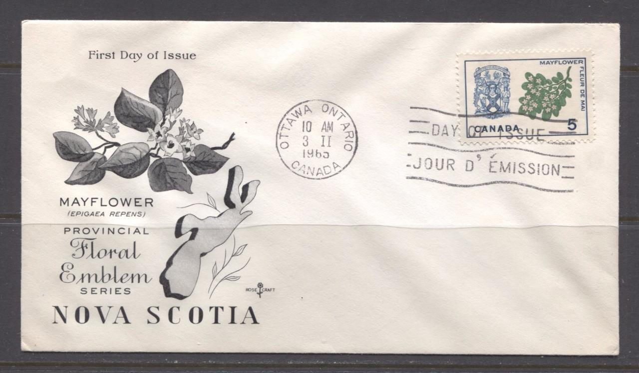 Canada #420 (SG#546) 5c Nova Scotia 1964-1966 Provincial Emblems Issue Rose Craft First Day Cover XF-91 Brixton Chrome 