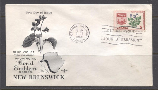 Canada #421i (SG#545) 1965 5c New Brunswick 1964-1966 Provincial Emblems Issue Rose Craft First Day Cover XF-86 Brixton Chrome 