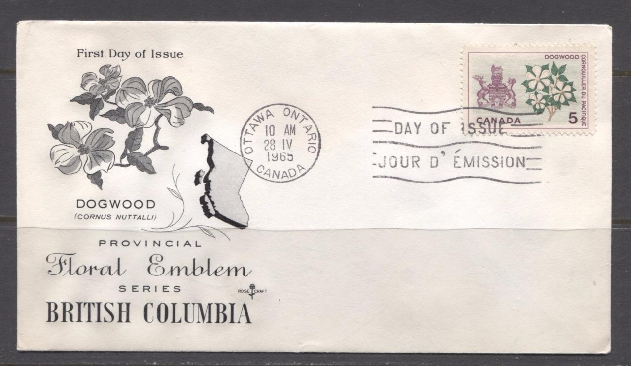 Canada #423 (SG#547) 5c British Columbia 1964-1966 Provincial Emblems Issue Rose Craft First Day Cover XF-86 Brixton Chrome 