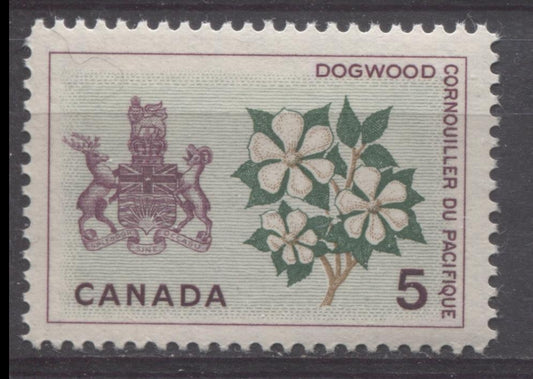 Canada #423 (SG#547) 5c Lilac, Green And Bistre British Of Columbia 1964-1966 Provincial Emblems Issue VF 75/80 NH Brixton Chrome 