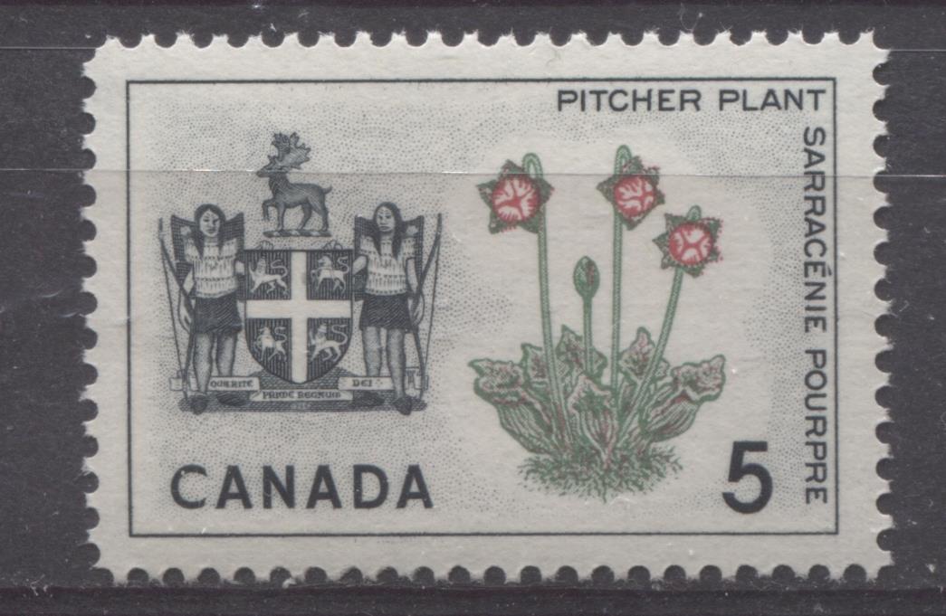 Canada #427 (SG#552) 5c Black, Green And Carmine Newfoundland 1964-1966 Provincial Emblems Issue VF 75/80 NH Brixton Chrome 