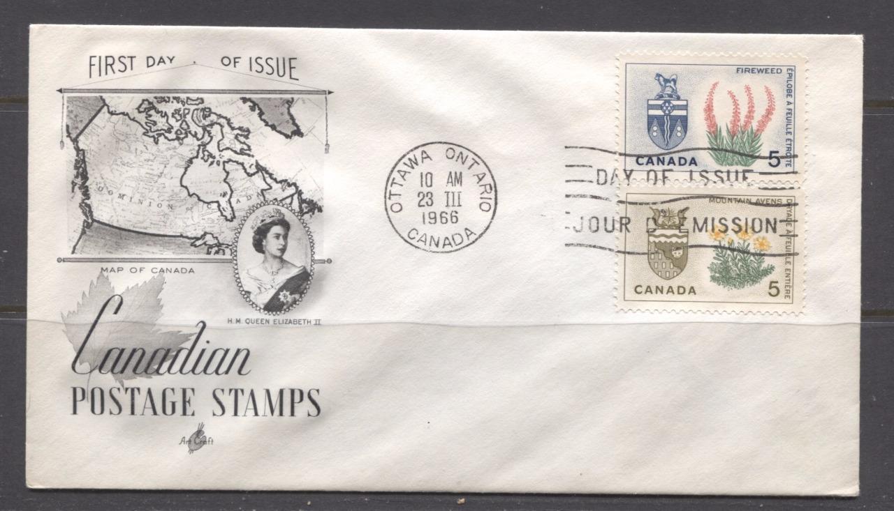 Canada #428-429 (SG#553-554) 5c Northwest Territories and Yukon 1964-1966 Provincial Emblems Issue Art Craft First Day Cover XF-91 Brixton Chrome 