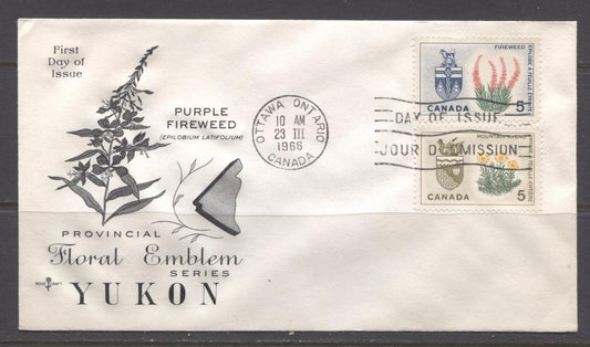 Canada #428-429 (SG#553-554) 5c Northwest Territories and Yukon 1964-1966 Provincial Emblems Issue Combination First Day Cover XF-91 Brixton Chrome 