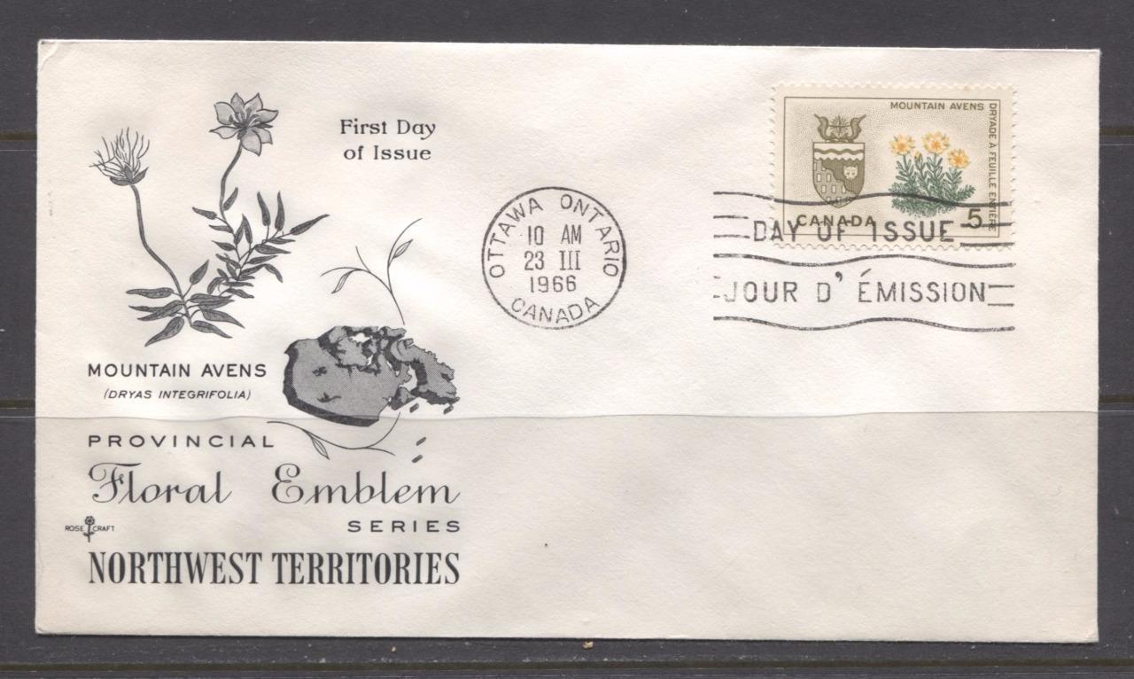 Canada #429 (SG#553) 5c Northwest Territories Provincial Emblems Issue Rose Craft First Day Cover XF-91 Brixton Chrome 