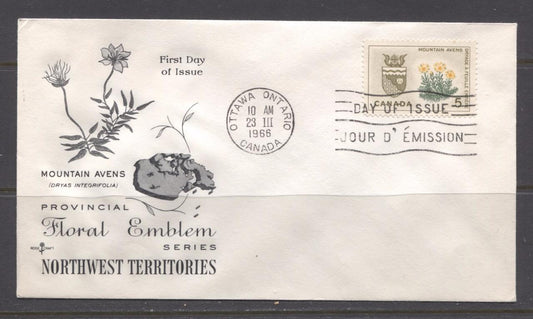 Canada #429 (SG#553) 5c Northwest Territories Provincial Emblems Issue Rose Craft First Day Cover XF-91 Brixton Chrome 
