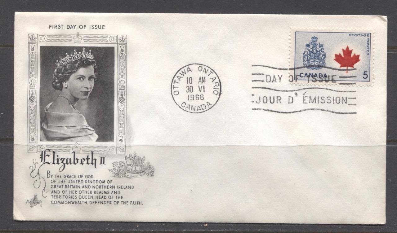 Canada #429Aii (SG#555) 5c Canadian Arms 1964-1966 Provincial Emblems Issue Art Craft First Day Cover XF-86 Brixton Chrome 
