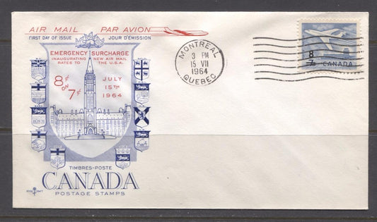 Canada #430 (SG#556) 1964 8c on 7c Cameo Issue Rose Craft First Day Cover XF-91 Brixton Chrome 