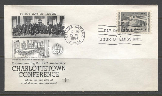 Canada #431 (SG#557) 1964 5c Charlottetown Conference Rose Craft First Day Cover XF-91 Brixton Chrome 