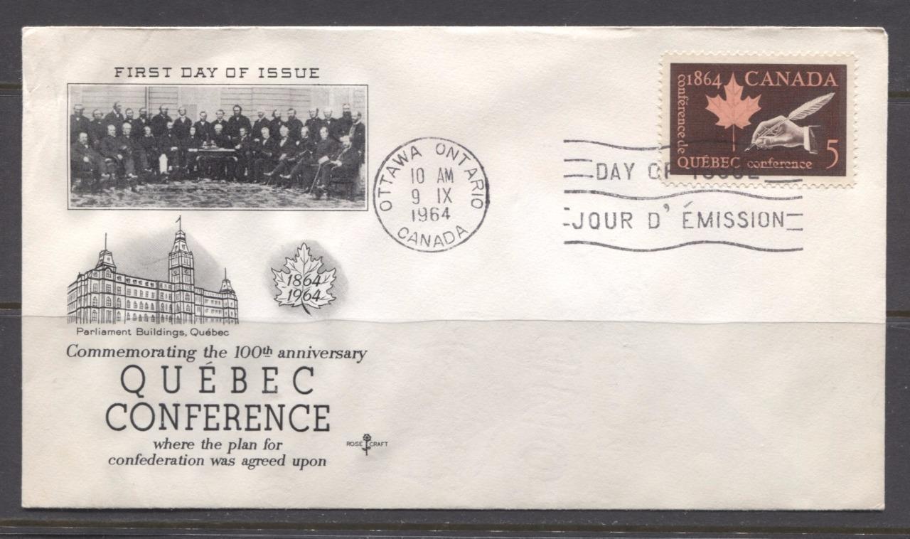 Canada #432 (SG#558) 1964 5c Quebec Conference Issue Rose Craft First Day Cover XF-91 Brixton Chrome 