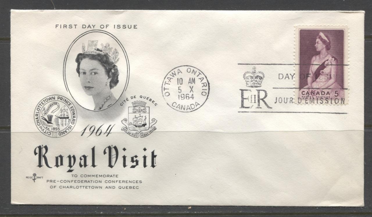 Canada #433 (SG#559) 1964 5c Royal Visit Issue Rose Craft First Day Cover XF-91 Brixton Chrome 