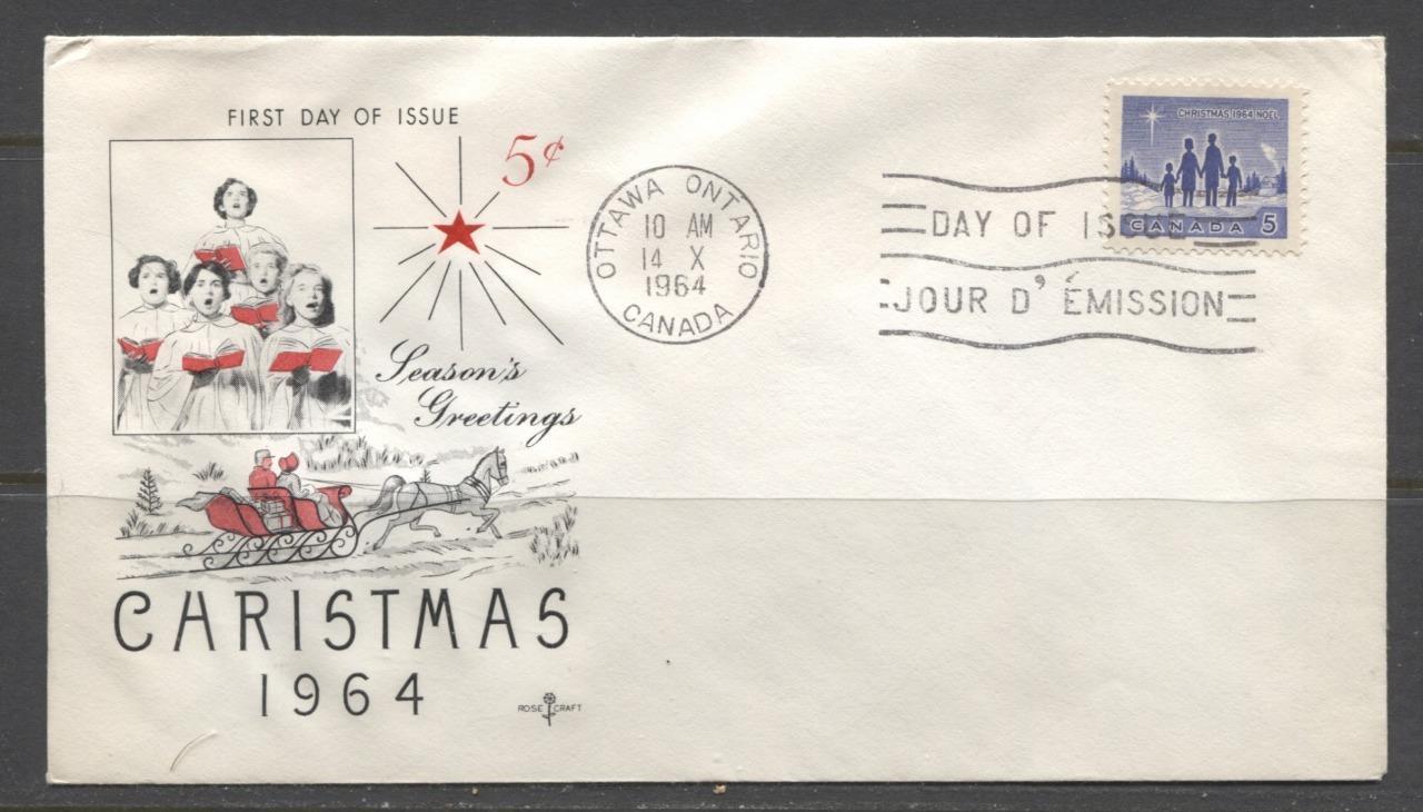 Canada #435 (SG#561) 1964 5c Blue Christmas Issue Rose Craft First Day Cover XF-86 Brixton Chrome 