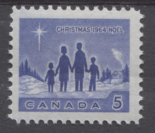Canada #435piii (SG#561p) 5c Blue Star Of Bethlehem 1964 Christmas Issue LF-fl Paper VF 75/80 NH Brixton Chrome 