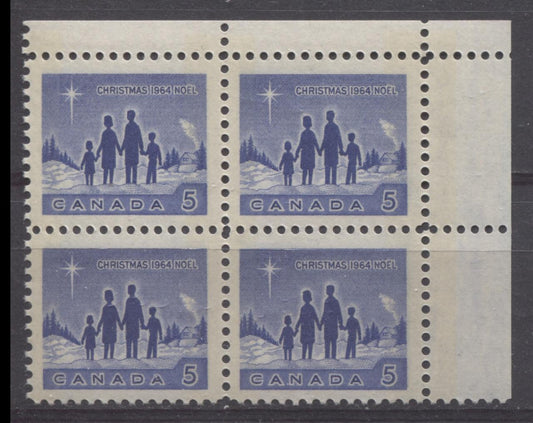 Canada #435piii (SG#561p) 5c Blue Star Of Bethlehem 1964 Christmas Issue UR Corner Block LF-fl Paper VF 75/80 NH Brixton Chrome 