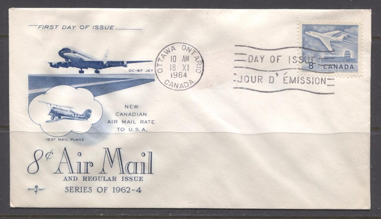 Canada #436 (SG#540a) 1964 8c Jet Plane 1965 Cameo Issue Rose Craft First Day Cover XF-91 Brixton Chrome 