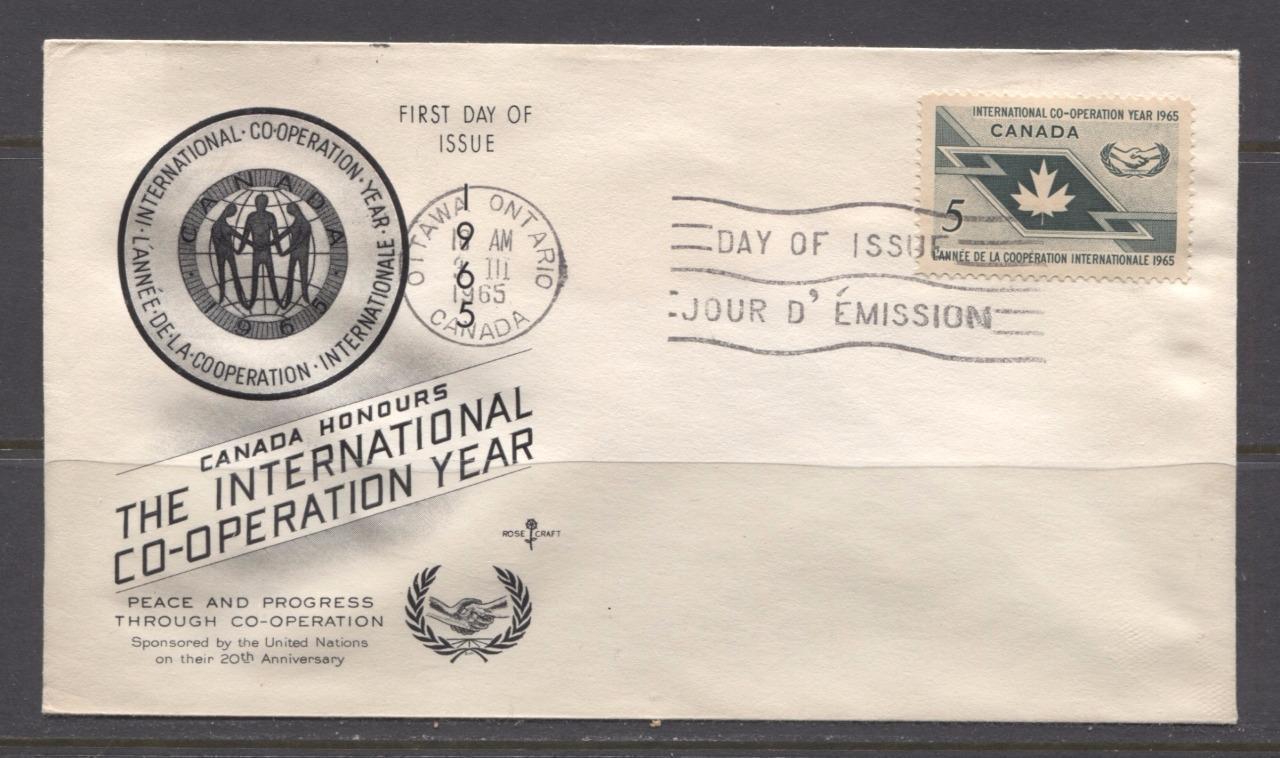 Canada #437 (SG#562) 1965 5c International Co-Operation Year First Day Cover XF-91 Brixton Chrome 