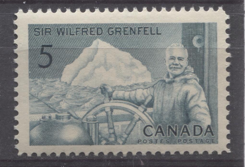 Canada #438 (SG#563) 5c Prussian Blue 1965 Wilfred Grenfell Issue DF Paper VF 75/80 NH DF Brixton Chrome 