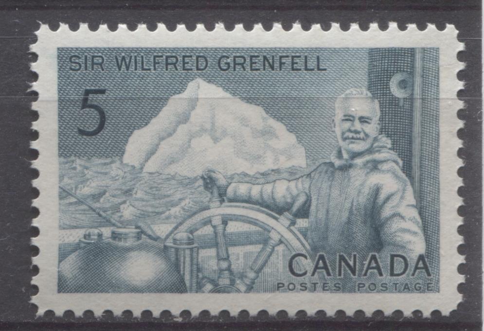 Canada #438 (SG#563) 5c Prussian Blue 1965 Wilfred Grenfell Issue DF/LF-fl Paper VF 84 NH Brixton Chrome 