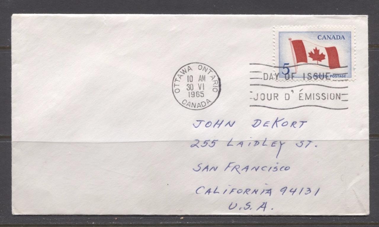Canada #439i (SG#564) 1965 5c Canadian Flag Issue Plain Addressed First Day Cover XF-92 Brixton Chrome 
