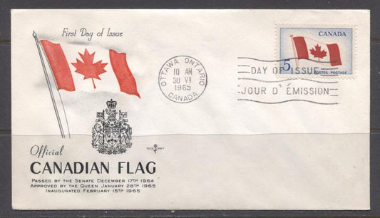 Canada #439i (SG#564) 1965 5c Canadian Flag Issue Rose Craft First Day Cover XF-85 Brixton Chrome 