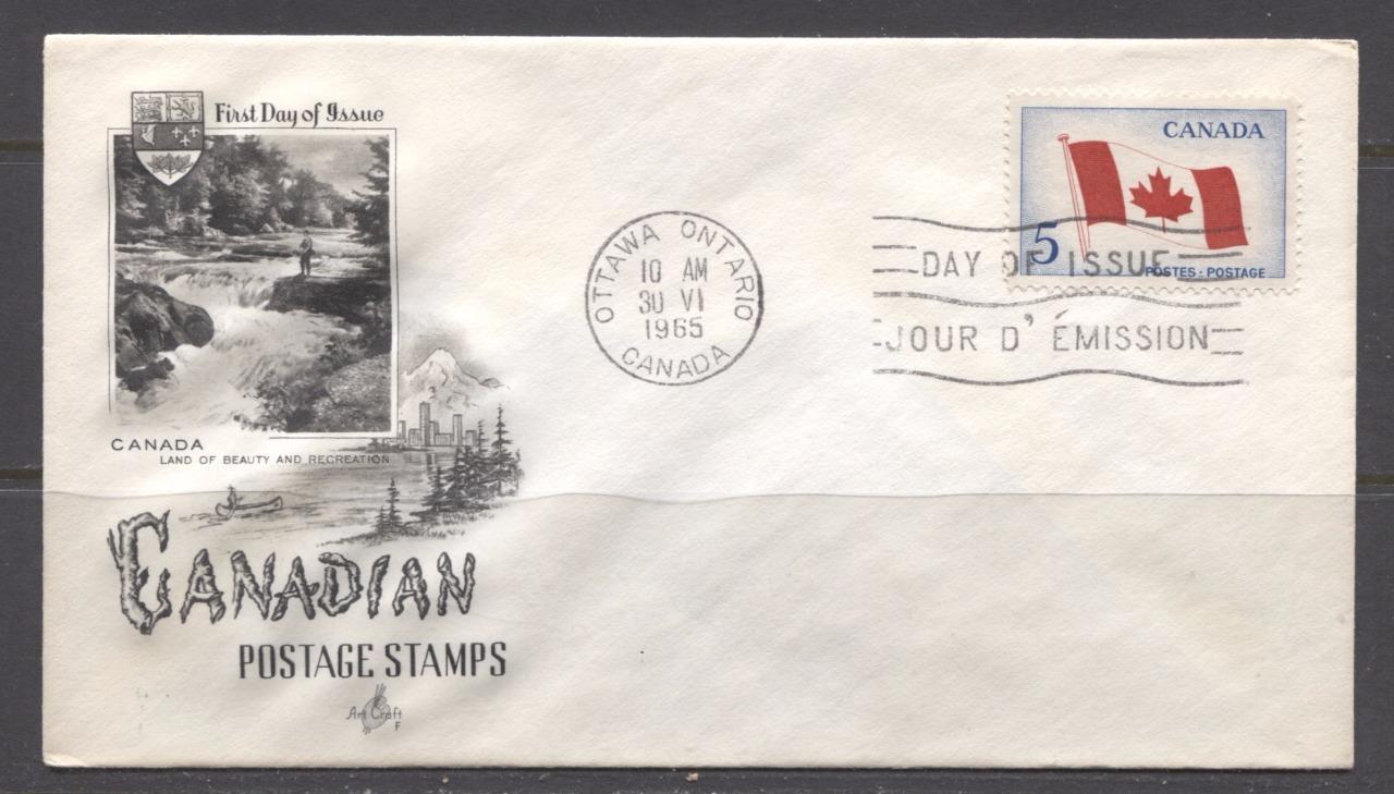 Canada #439i (SG#564) 1965 Canadian Flag Issue Art Craft First Day Cover XF-91 Brixton Chrome 
