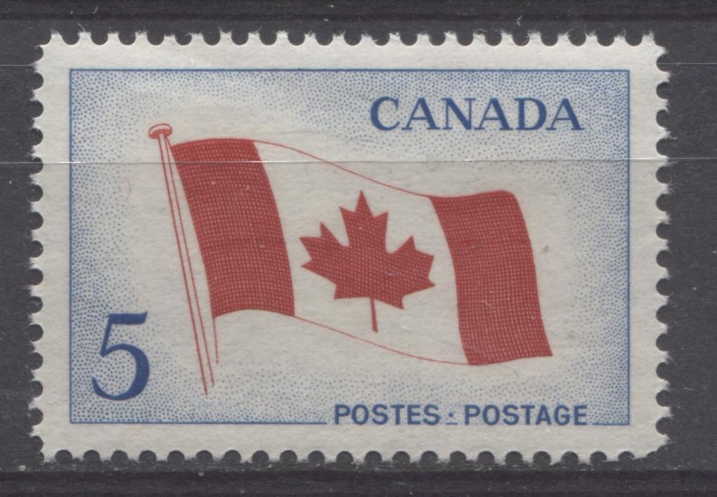 Canada #439i (SG#564) 5c Bright Blue And Red 1965 Canadian Flag Issue DF/LF-fl, S Paper VF 75/80 NH Brixton Chrome 